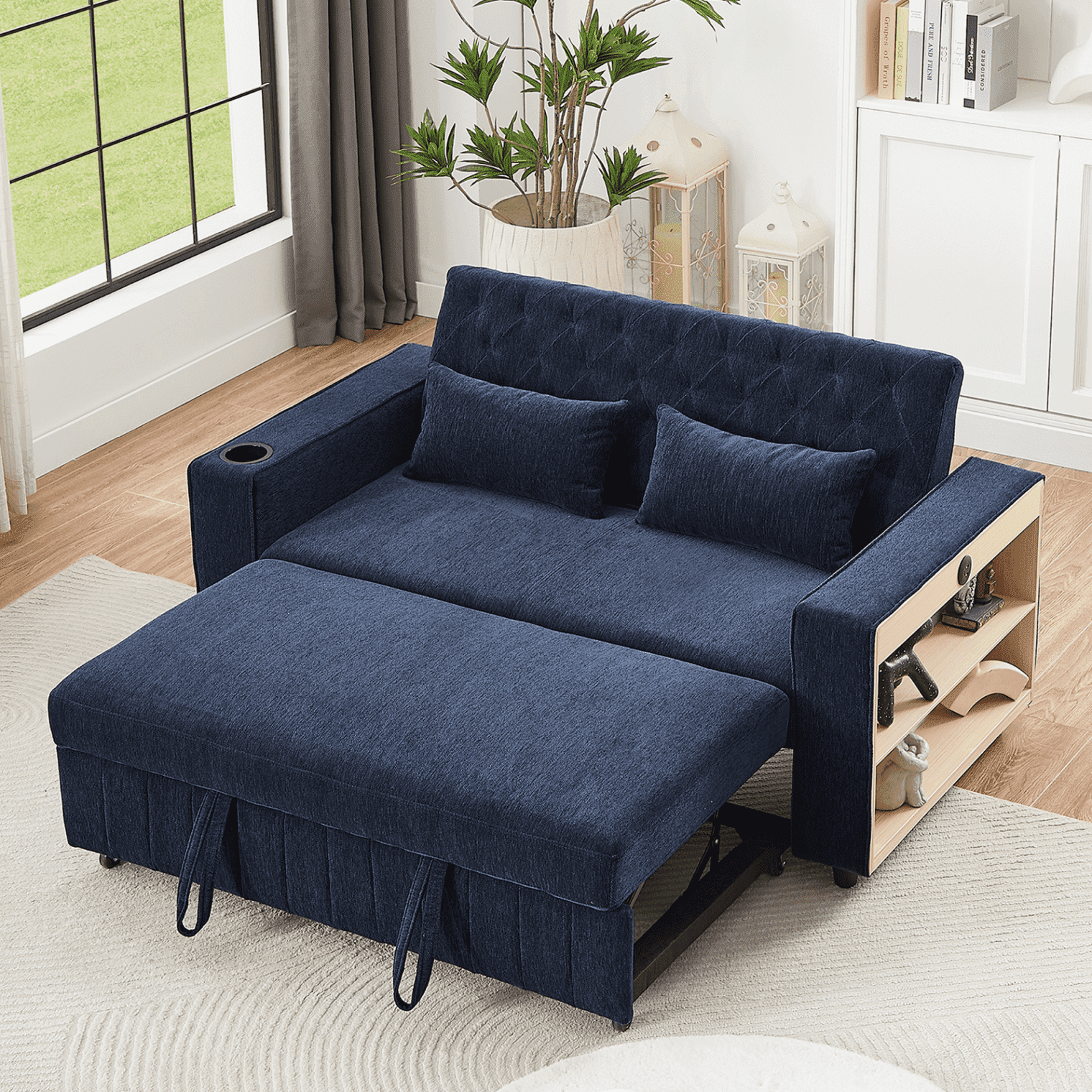 3-in-1 Chenille Sleeper Sofa Bed with USB Ports and Cup Holders, 61 ...