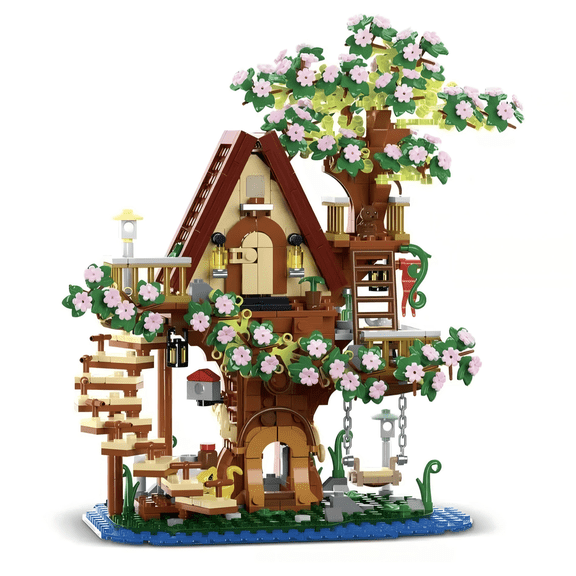 3-in-1 Cherry Blossom Tree House Building Blocks Set, Multi-Format Forest Cabin Model, Creative Birthday Gift, Home Office Table Centerpiece