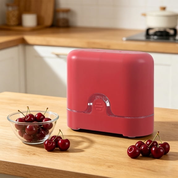3-in-1 Cherry Pitter & Slicer,Cherry Pitter Tool,Manual Cherry Core Remover Tool,Stainless Steel Handheld Fruit Pitter,Easy Pressing Mechanism for Baking & Fruit Prep,11.9x5.5x10cm，Red