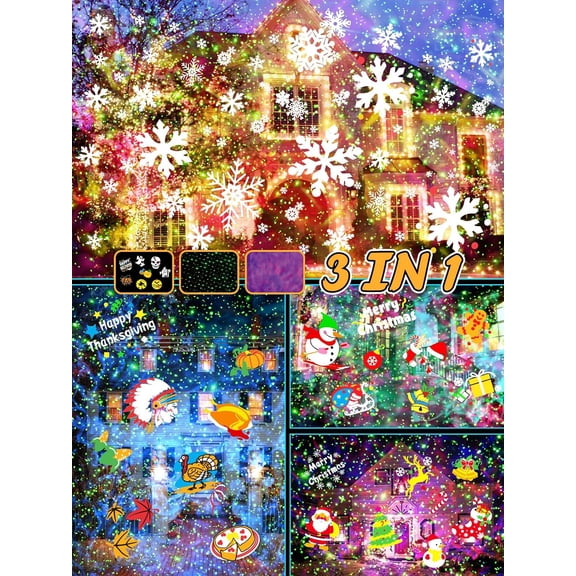 3-in-1 Christmas Projector Lights Outdoor, Brighter 80 HD Patterns Christmas Decor, 8-Pattern Ocean Wave Snowflake Starry Lights Show Christmas Projector Waterproof with Timer for House Party