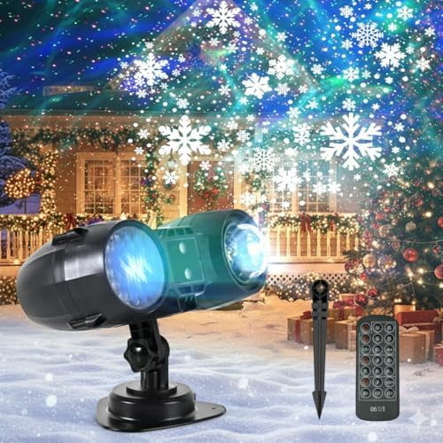 3-in-1 Christmas Projector Lights Outdoor, Dynamic Snowflakes + Ocean Wave Water Pattern + Red/Green Laser Light Show, IP65 Waterproof Remote Projector for Yard, Holiday Decor$$Tools & Hardware Other