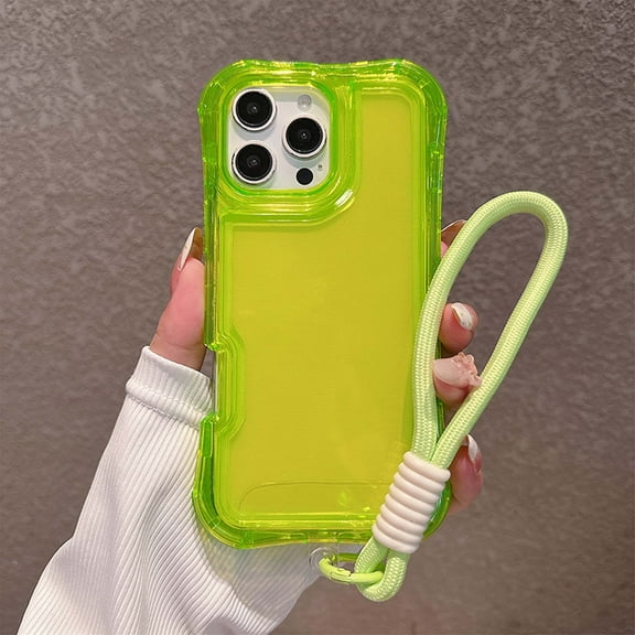 3-in-1 Clear Phone Case For iPhone 16e,Shockproof Protective Transparent Case,Heavy Duty Protection,With Wrist Strap,Rugged Anti-drop Non-Slip Tough Durable Phone Case,Green