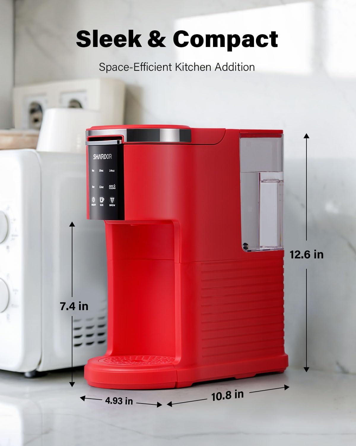 Single Serve Coffee Maker with , Ground Coffee & Tea Compatibility, 6-14oz Adjustable Sizes, 40oz Water Reservoir, Red