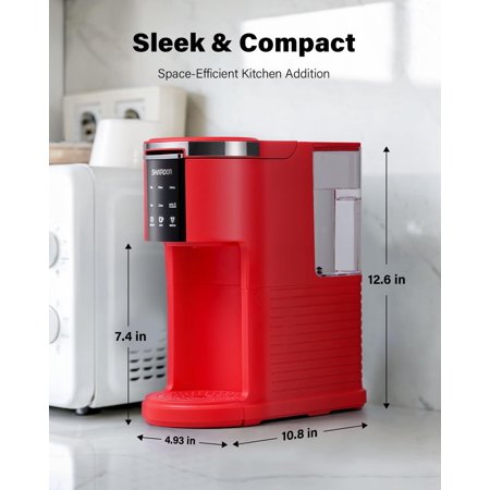 Single Serve Coffee Maker with , Ground Coffee & Tea Compatibility, 6-14oz Adjustable Sizes, 40oz Water Reservoir, Red