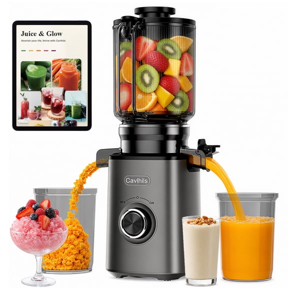 3-in-1 Cold Press Juicer Machine, Filter-Free Slow Masticating Juicer for Juice, Nut Milk & Sorbet, 5.3" Wide Feed Chute, 68 oz Hopper, Easy to Clean, Dishwasher Safe