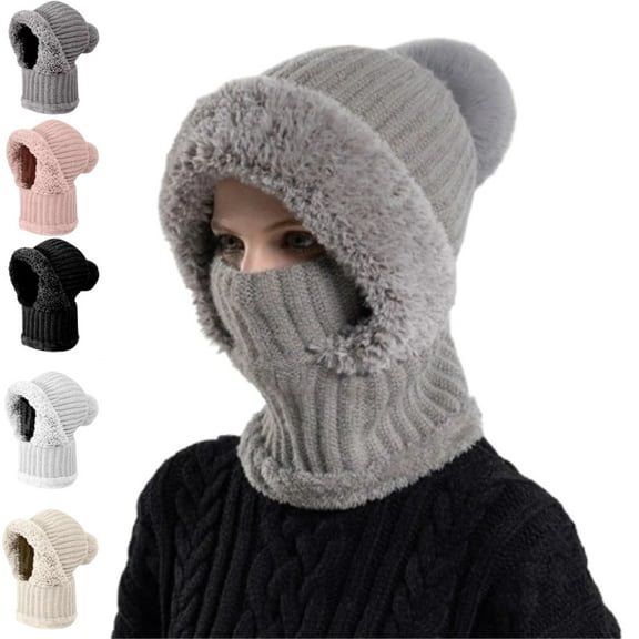3 in 1 Cold Resistant Beanie Hat, New Women's Knitted Hat in Autumn and Winter Wind-Resistant Scarf Balaclava Hat,Gray