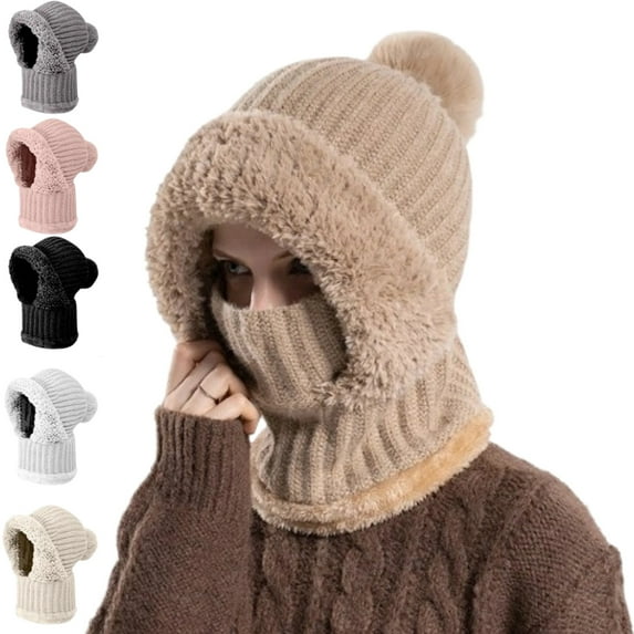 3 in 1 Cold Resistant Beanie Hat, New Women's Knitted Hat in Autumn and Winter Wind-Resistant Scarf Balaclava Hat,Khaki