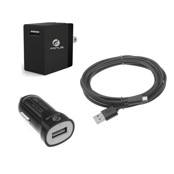 3-in-1 Combo Adaptive Fast Home Car Charger 6ft Long USB Cable Y3Z for LG Ultimate 2, Stylo 3, Phoenix 3 2, Lucid 3, Harmony 2, Fortune 2, Extravert 2, Escape 2, K8+ (2018), Aristo 2 Plus