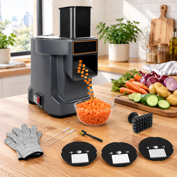 3-in-1 Commercial Electric Food Processor with Stainless Steel Dicing for Vegetables and Potatoes