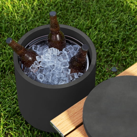 3-in-1 Concrete Outdoor Side Table with Ice Bucket, 2.6 Gal Cooler Table for Patio, Balcony, Poolside, 14.8x14.8x17.1 Inches, Charcoal Gray