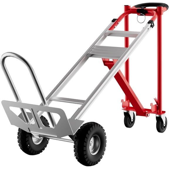 3-in-1 Convertible Aluminum Hand Truck Dolly, 800lbs Heavy Duty Hand Truck with Wheels, Folable Dolly Cart for Warehouse, Industrial & Home Use,Red