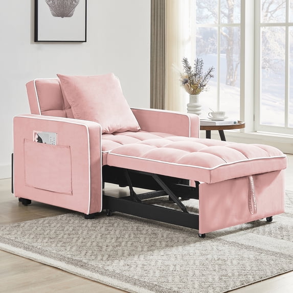 3-in-1 Convertible Chair Bed, Indoor Lounge Chair with Pillow, Single Sofa Pull Out Couch for Living Room,Pink