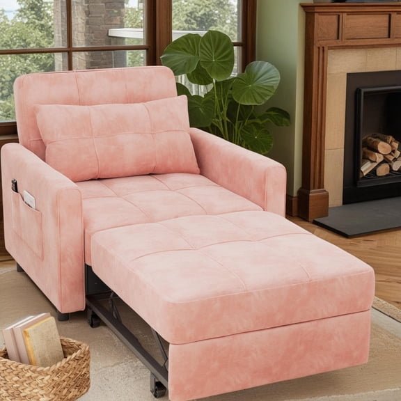 Reclining sofa,Lofka 3 in 1 Sleeper Chair Bed with 3 levels Adjustable Backrest for Living Room|Bedroom|Apartment,Pink