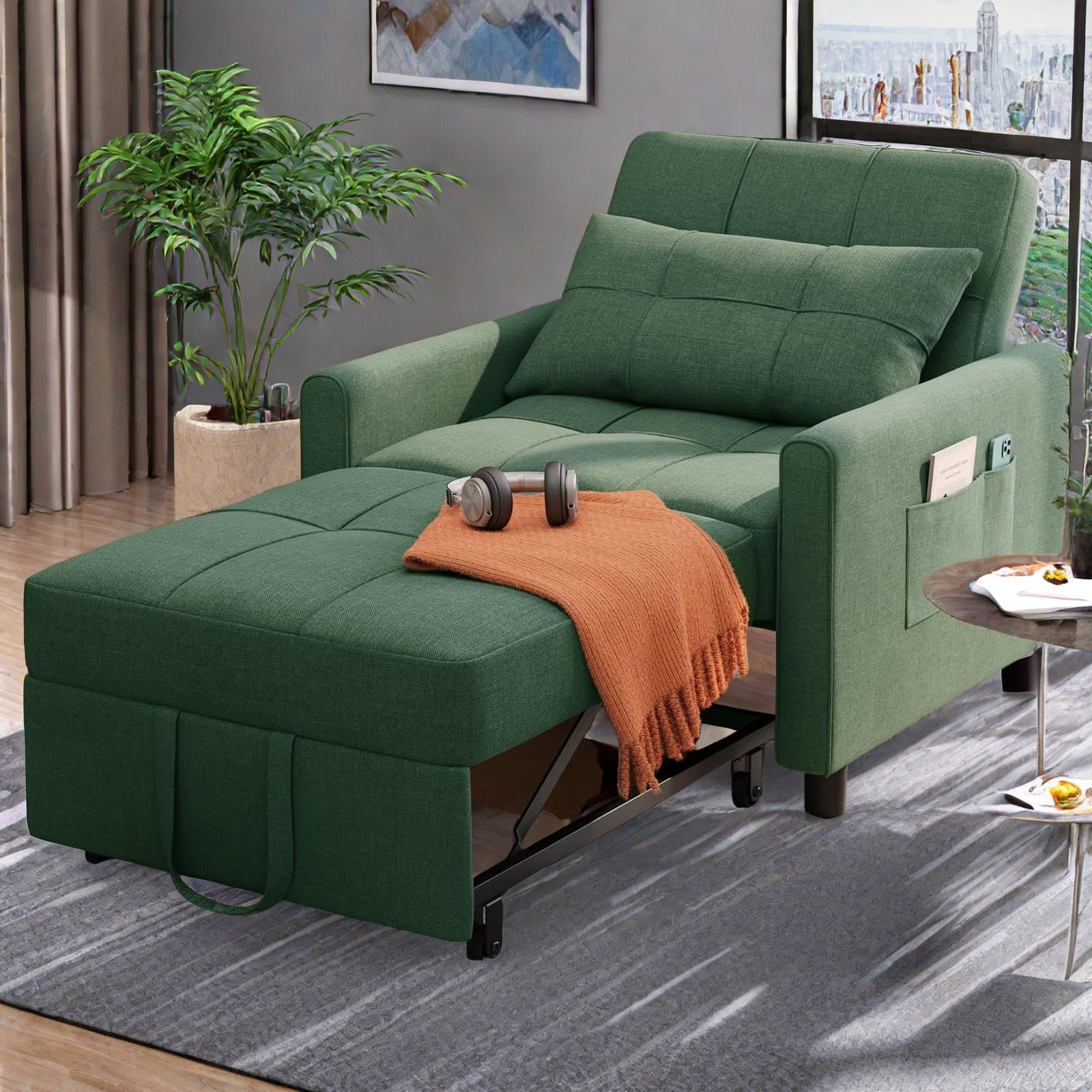 3 in 1 Convertible Chair Bed,Lofka Lounger Sleeper Chair Bed, Linen