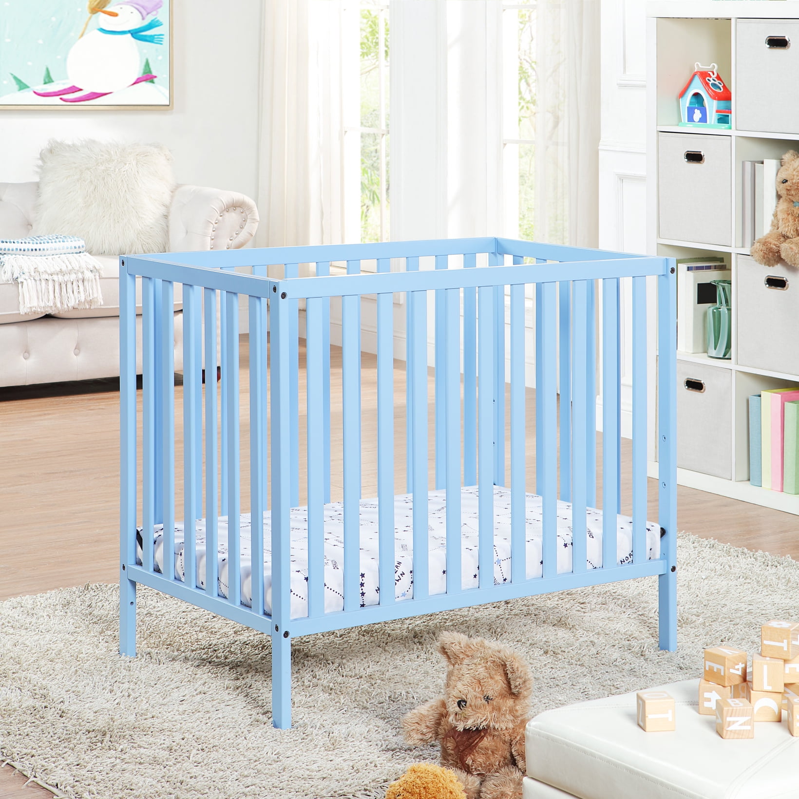 3in1 Convertible Crib with Mattress Pad for Baby, Soild Wood Mini