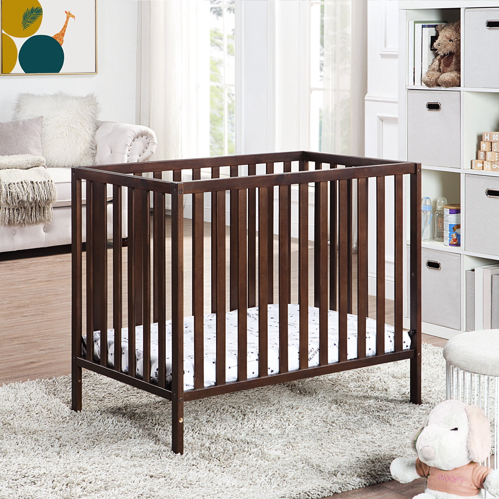 3in1 Convertible Crib with Mattress Pad for Baby, Soild Wood Mini