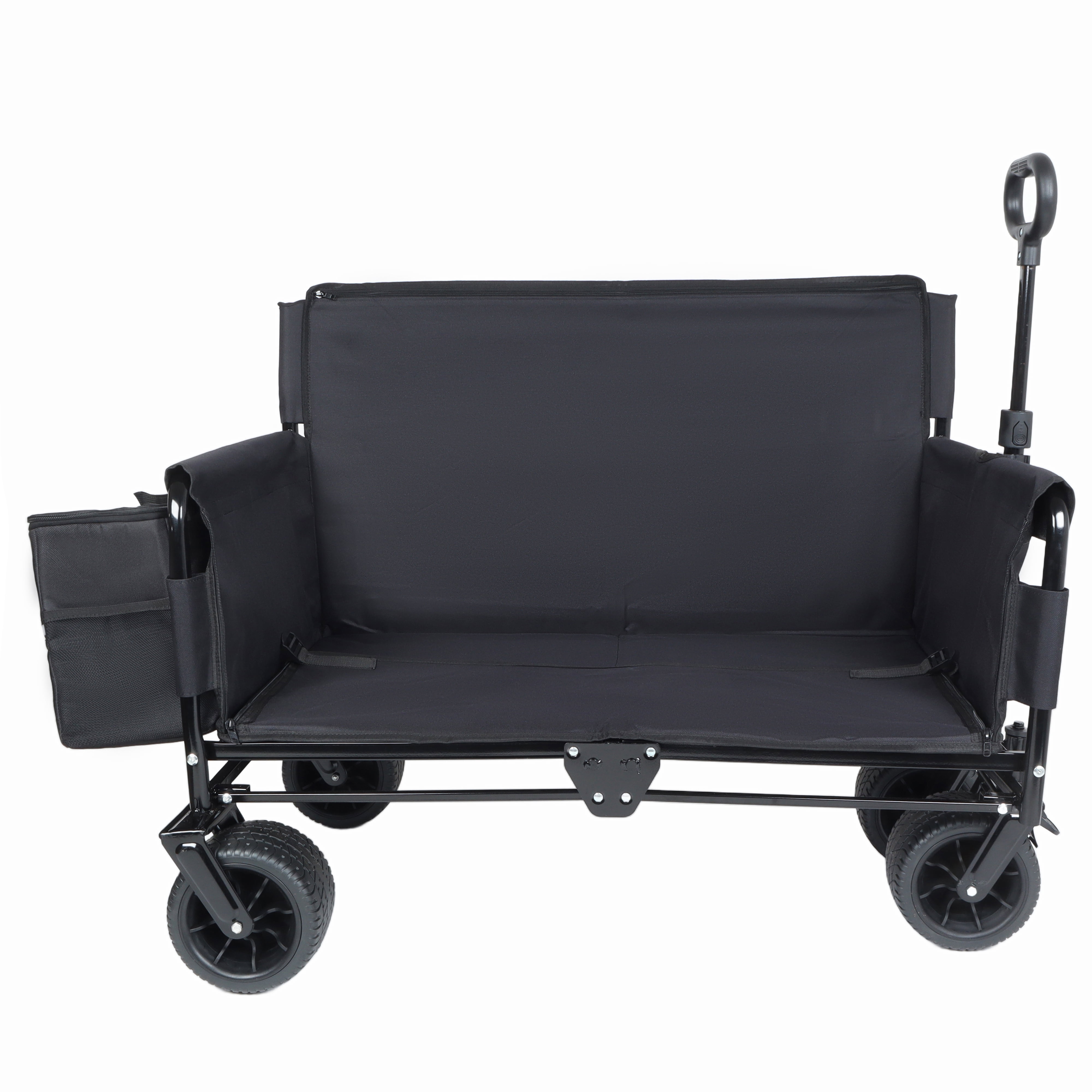 3‑in‑1 Convertible Folding Utility Wagon Cart with Bench Seat & Storage, 500lbs Heavy‑Duty 180L All‑Terrain Wagon with 1 Ice Pack, for Camping Beach Garden Sports, Black