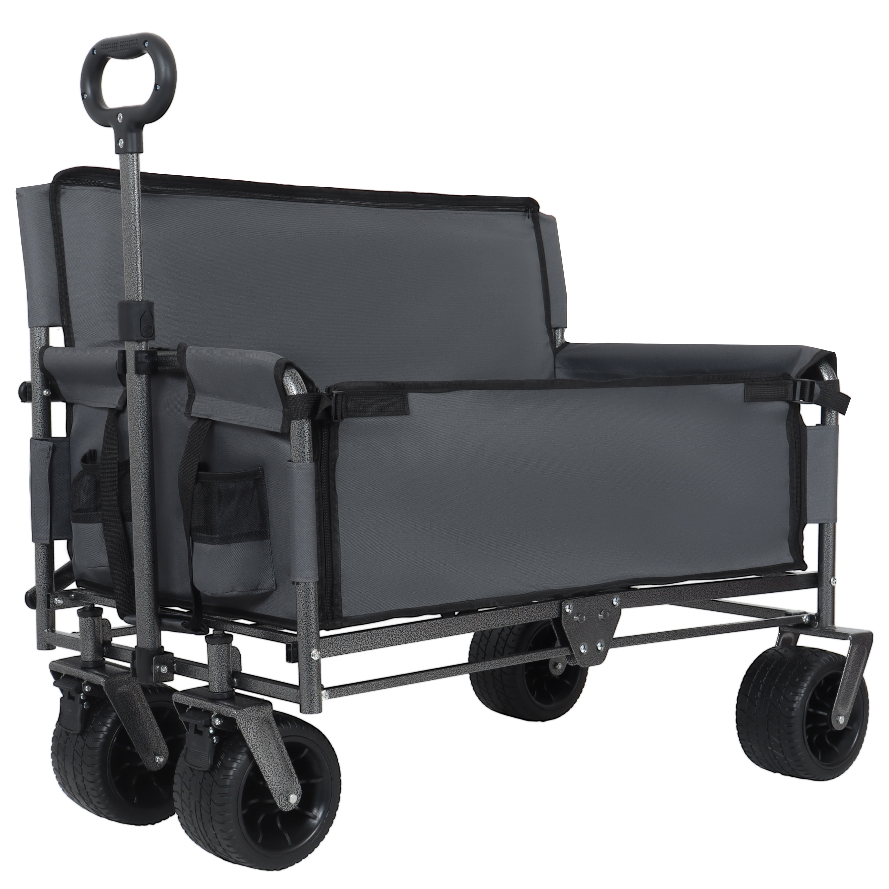 3-in-1 Convertible Folding Wagon Cart with Bench Seat, 500lbs Heavy-Duty, 180L Capacity, All-Terrain Wheels, Ultra-Compact Fold, Gray for Camping/Beach/Sports/Garden