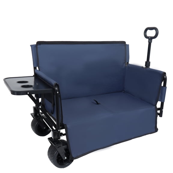 3-in-1 Convertible Folding Wagon Cart with Bench Seat & Rear-Mounted Folding Tabletop - 500lbs Heavy-Duty Utility Wagon, 180L Capacity All-Terrain Wheels for Camping, Beach, Sports, Garden, dark blue