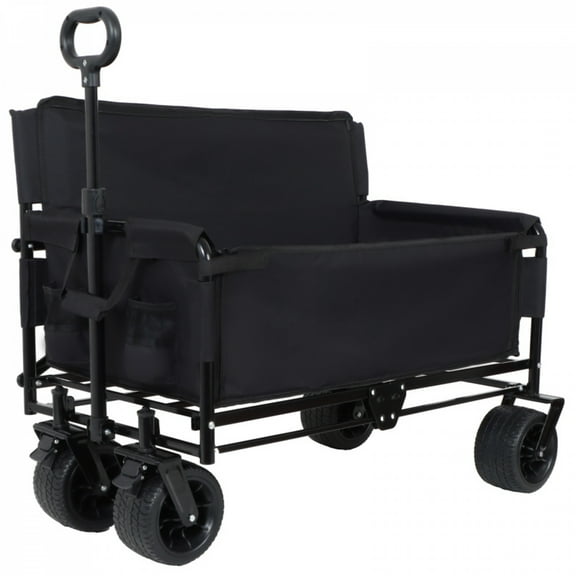 LuckyNote Heavy Duty 3-in-1 Folding Wagon Cart, Convertible Bench Seat Utility Wagon 500lb Load, All Terrain Wheels Foldable Transport Cart, Black