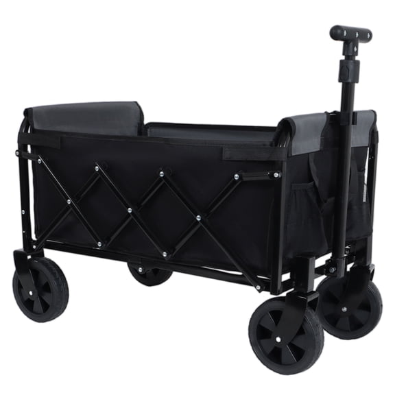 3-in-1 Convertible Folding Wagon Cart with Bench Seat and Storage, Heavy Duty Collapsible Utility Cart with All-Terrain Wheels, Lightweight Shopping Cart for Camping, Beach, Garden, Black and Gray