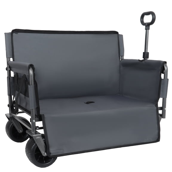 3-in-1 Convertible Folding Wagon Cart, Convert to Bench Seat, 500lbs Heavy-Duty Utility Wagon, 180L Capacity All-Terrain Wheels for Camping, Beach, Sports, Garden