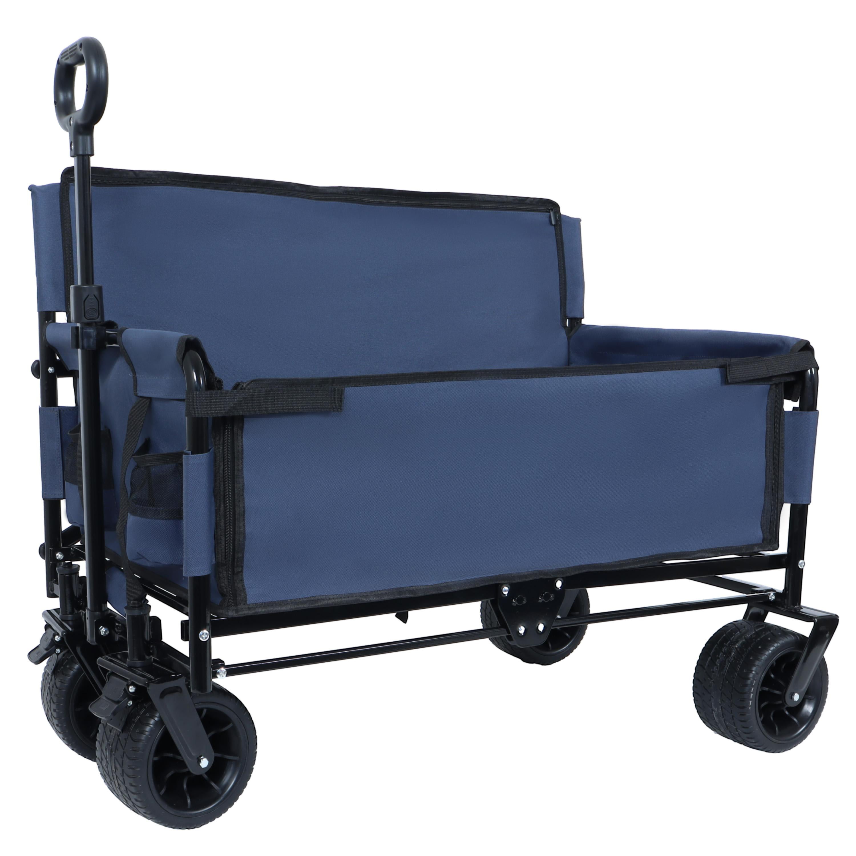 3-in-1 Convertible Folding Wagon Cart with Bench Seat & Storage, 500LBS Capacity 180L Large Space, All-Terrain Wheels, Heavy-Duty Carbon Steel Frame
