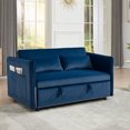 thumbnail image 1 of 3-in-1 Convertible Futon Sofa Bed, 55" Velvet Loveseat with 2 Pillows, Adjustable Reclining Backrest &amp; Side Pockets, Modern Blue Couch for Living Room, 1 of 11