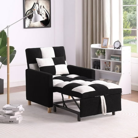 3-in-1 Convertible Single Sofa Chair Bed,Sleeper Sofa Chair Bed with Pillow,Multi-Functional Sleeper Chair for Living Room, Black