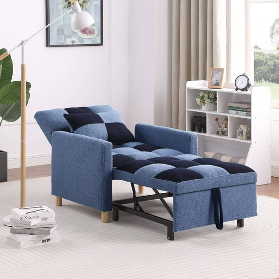 3-in-1 Convertible Single Sofa Chair Bed,Sleeper Sofa Chair Bed with Pillow,Multi-Functional Sleeper Chair for Living Room, Blue