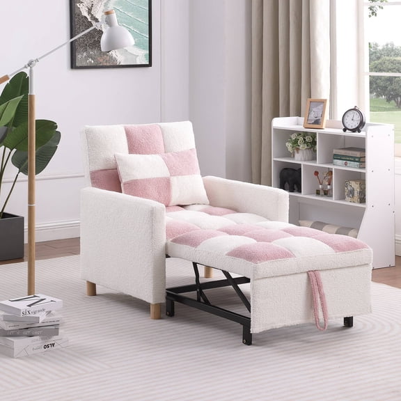 3-in-1 Convertible Single Sofa Chair Bed,Sleeper Sofa Chair Bed with Pillow,Multi-Functional Sleeper Chair for Living Room, Pink