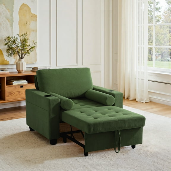 3-in-1 Convertible Sleeper Chair Bed, 3-in-1 Sleeper Sofa Chair Lounge Chair with Adjustable Backrest Indoor, Modern Single Sofa Bed Armchair for Living Room Bedroom Office(Green)