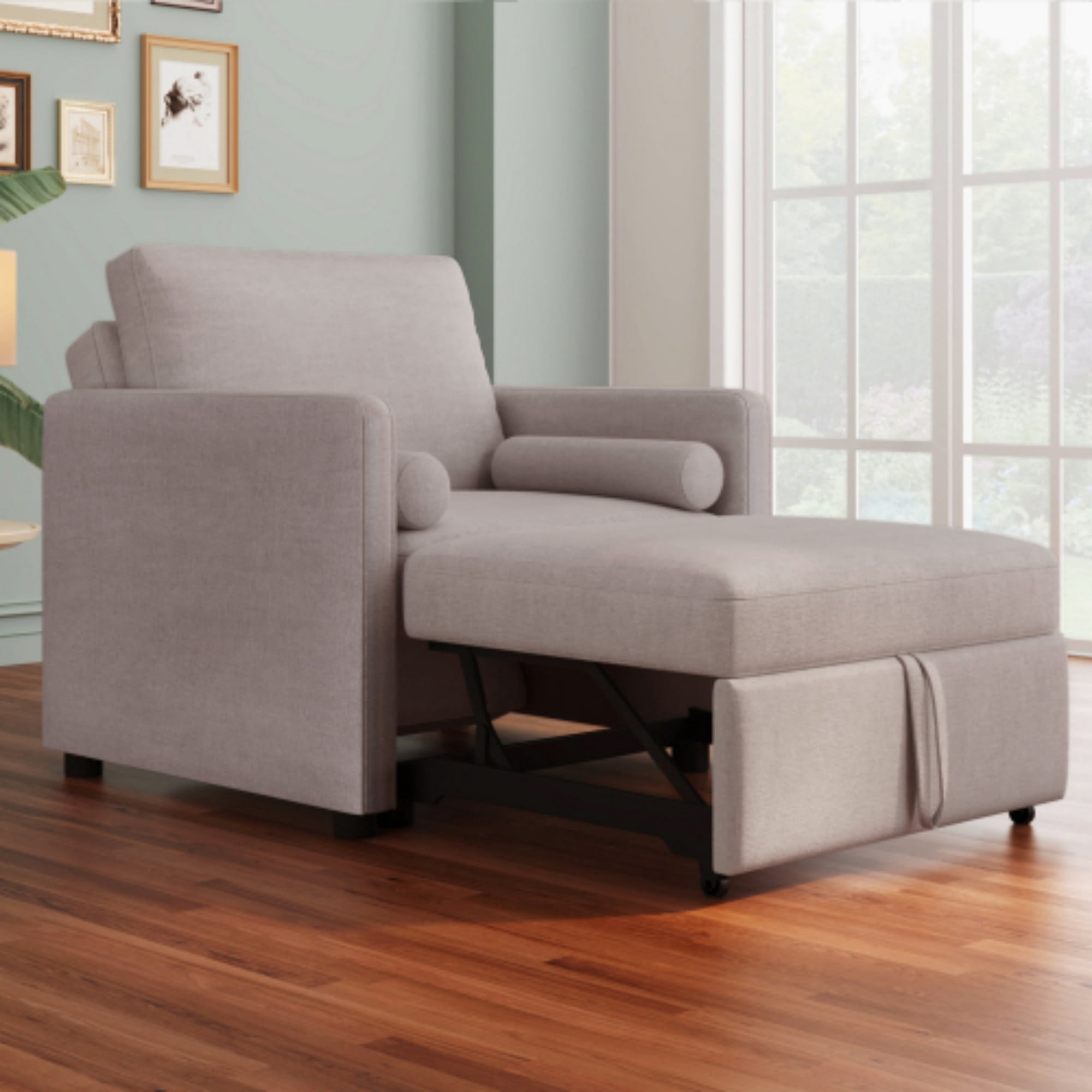 Jocisland 3-in-1 Convertible Sleeper Sofa Chair - Adjustable Backrest Loveseat Bed For Small Spaces, Linen Beige - View #7