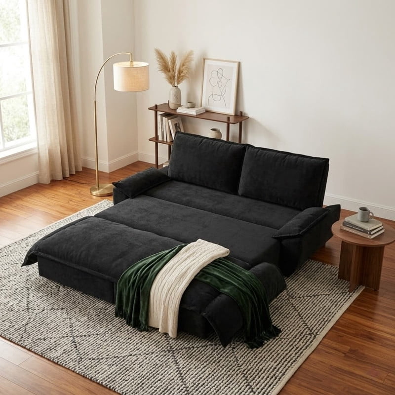 3-in-1 Convertible Sleeper Sofa Bed, 73.2" Queen Pull Out Sofa Bed, Velvet Loveseat Bed Couch Bed for Living Room Apartment Small Places