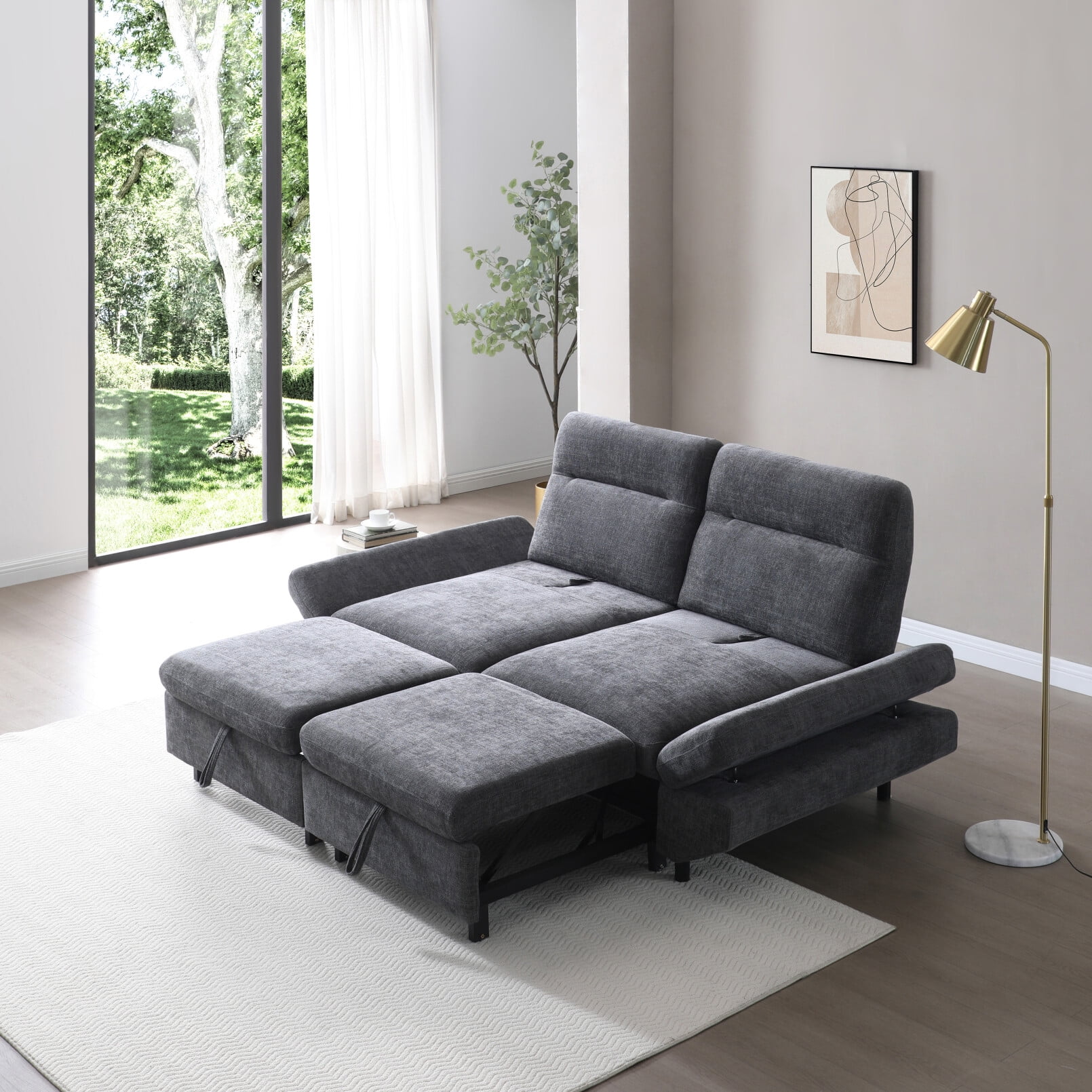 3-in-1 Convertible Sleeper Sofa Bed with Adjustable Backrest, Pull