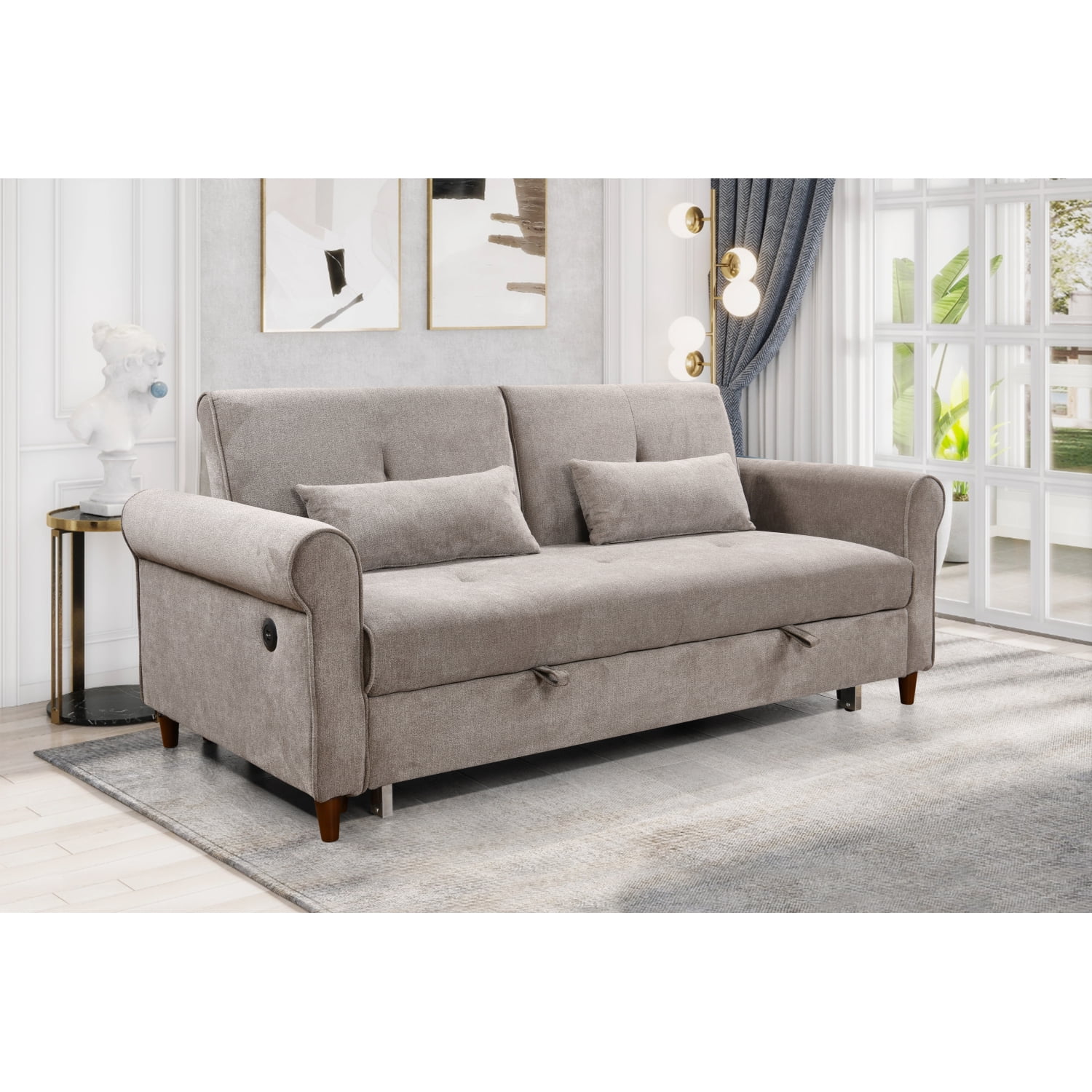 3in1 Convertible Sleeper Sofa Bed, Modern Fabric Loveseat Futon Couch with Pullout Bed, 2