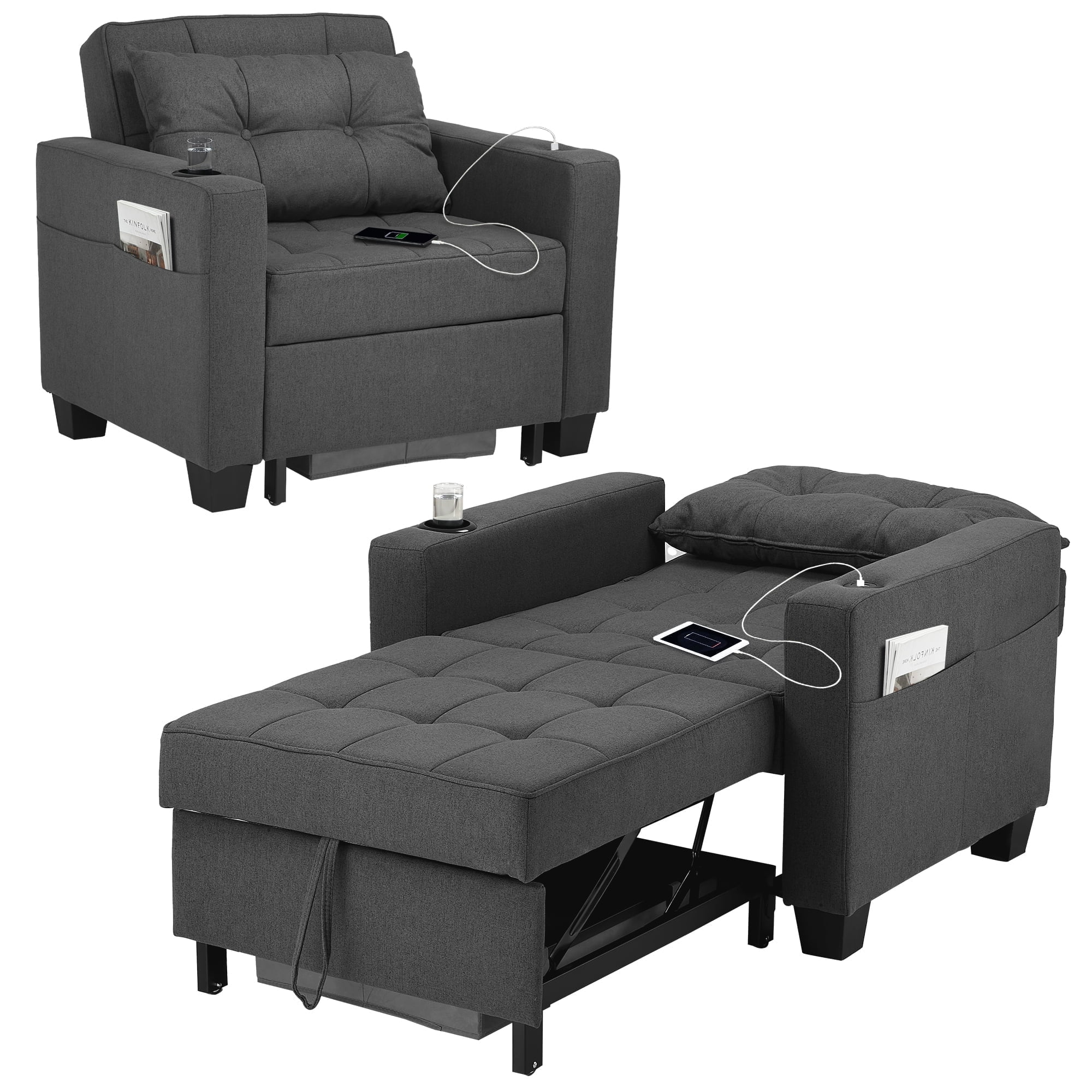 Duraspace 3-in-1 Convertible, Sleeper Sofa Chair Bed with Adjustable ...