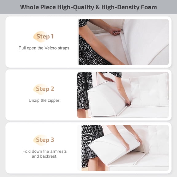 3-in-1 Convertible Sofa Bed, 79.5" Modern Deep Seat Couch with 2 Pillows, 3-Seater Sofa, Sparkling Chenille Fabric Sofa,Chaise Lounge for Living Room, Studio,Office,Beige