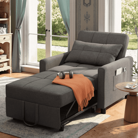 Ultimate Space-Saver 3-in-1 Convertible Chair Bed. Transforms from a Comfy Seat to a Single Bed in Seconds! Dark Gray