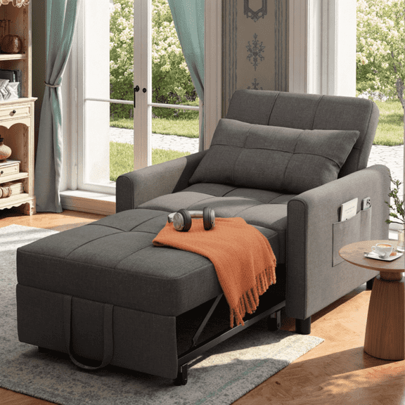 Ultimate Space-Saver 3-in-1 Convertible Chair Bed. Transforms from a Comfy Seat to a Single Bed in Seconds! Dark Gray