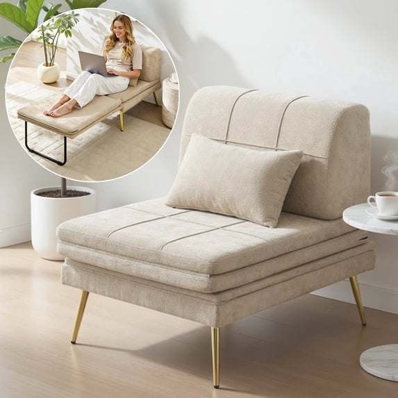 NEORIVERE 73.6" Futon Sofa Bed, 3-in-1 Convertible Futon Couch with Pillow & Back Support, Solid Wood Frame Daybed for Small Room
