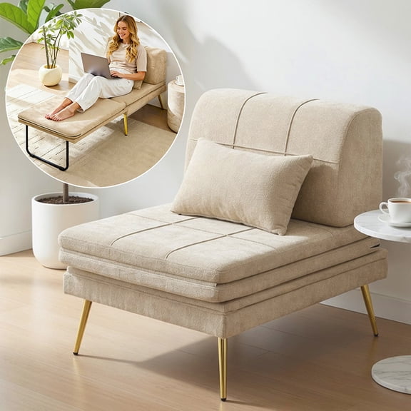 NEORIVERE 73.6" Futon Sofa Bed, 3-in-1 Convertible Futon Couch with Pillow & Back Support, Solid Wood Frame Daybed for Small Room