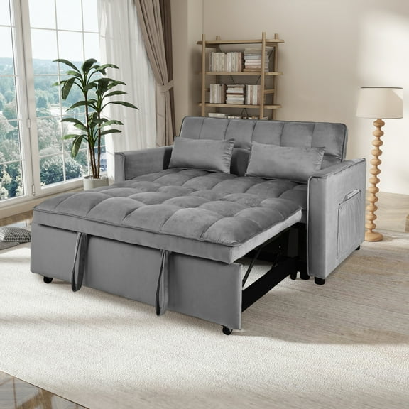 3-in-1 Convertible Sofa Bed with Reclining Backrest & Pull-Out Sleeper Loveseat for Living Room, Home or Office - Space-Saving Design with Hidden Storage & High-Density Foam Comfort, Dark Gray