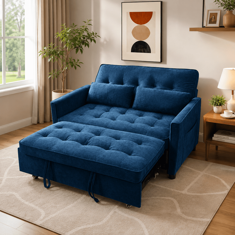 3-in-1 Convertible Sofa Bed with USB Charging Ports, Pull-Out Sleeper Sofa with Adjustable Backrest and Side Pocket, Compact Loveseat Couch for Living Room, Apartment, Dorm