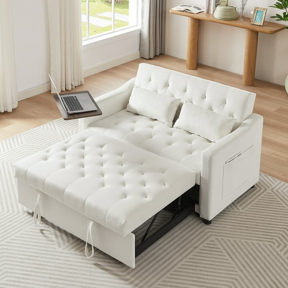 3 in 1 Convertible Sofa Bed, Velvet Sleeper Sofa Bed with Pull Out Sofa Bed, Loveseat Tufted Sofa with Side Table for Living Room,