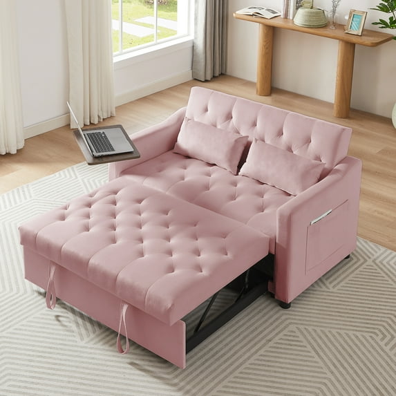 3 in 1 Convertible Sofa Bed, Velvet Sleeper Sofa Bed with Pull Out Sofa Bed, Loveseat Tufted Sofa with Side Table for Living Room,