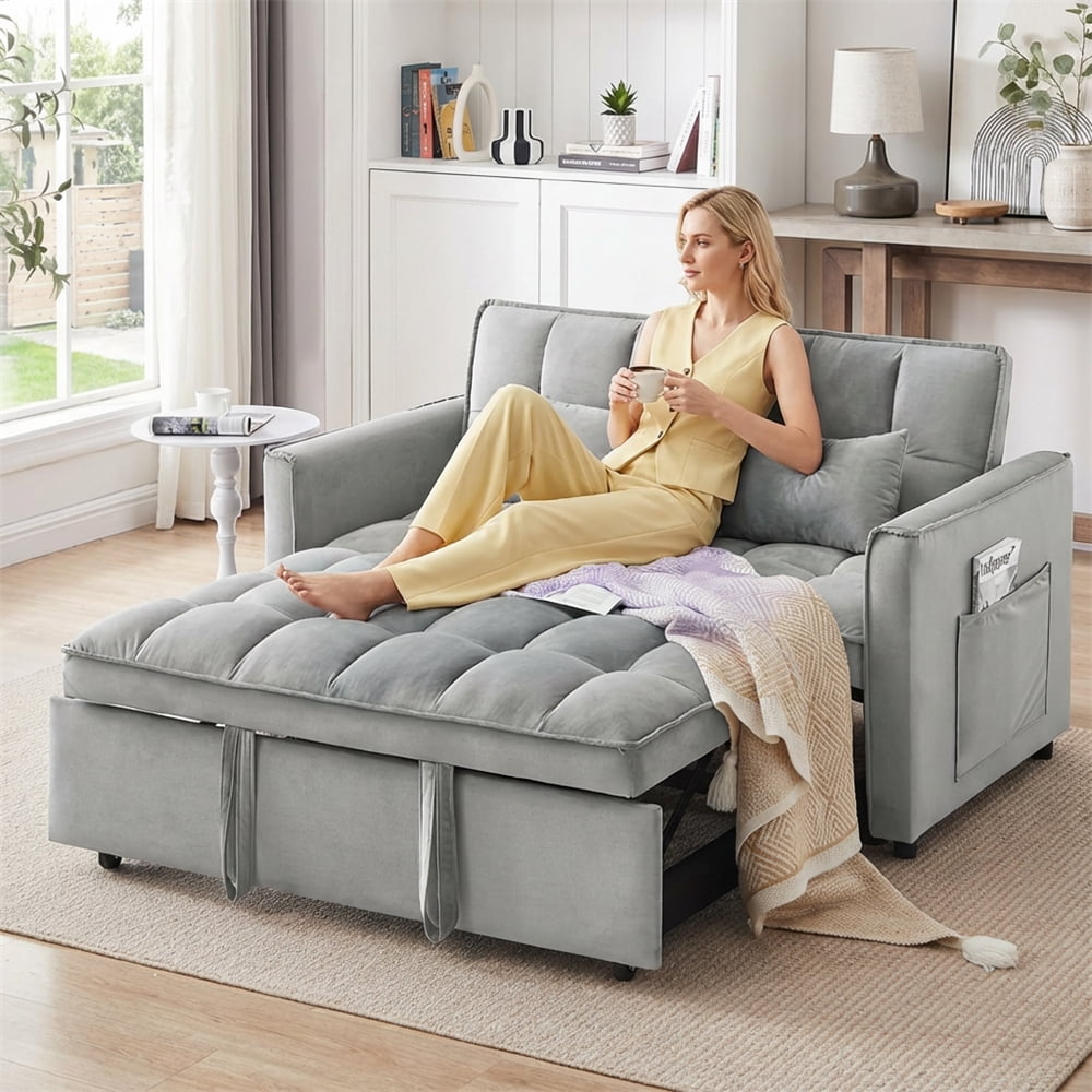 3 in 1 Sofa Bed, 55" Convertible Sleeper Sofa with Pull Out Bed ...