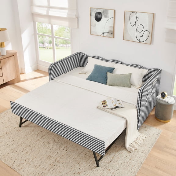 3-in-1 Convertible Twin Daybed with Pull-out Trundle & Storage Pockets,Black