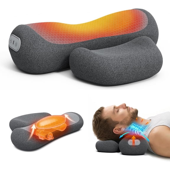3-in-1 Cordless Cervical Neck Support Pillow with Gentle Heat and Airbag Compression, Ergonomic Vibration Pillow for Home, Office and Travel Relaxation (Grey)