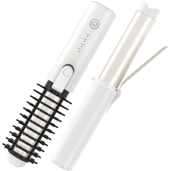 3-in-1 Cordless Hair Curling Iron Brush, Detachable Comb and Straightening Wand for Styling & Smoothing, 200 Million Ionic Care, White